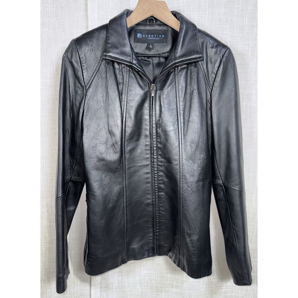 Vtg Kenneth Cole Reaction Women's S Black‎ Genuine Soft Leather Y2K 90s Jacket